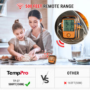 Termómetro de carne inalámbrico TempPro TempSync PLUS TP827B — Alcance RF de 300 m, 4 sondas codificadas por colores