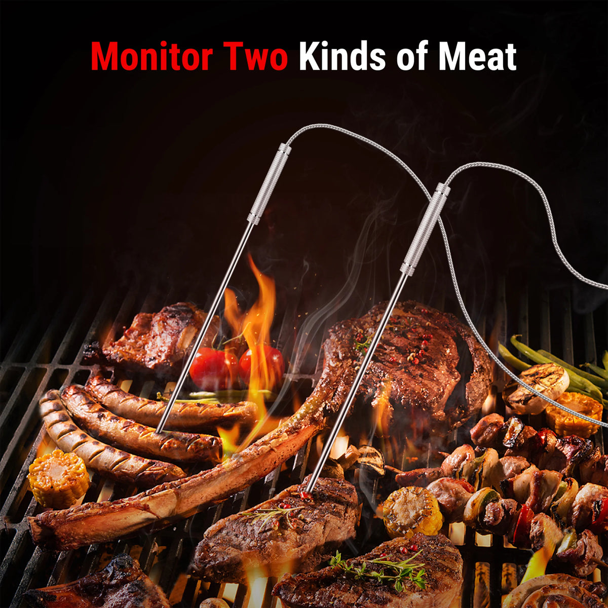 Termómetro inalámbrico TempPro TempSync PLUS TP828BW para carne — RF de 152 m, sondas dobles, 4 modos de alarma · Edición para tiendas