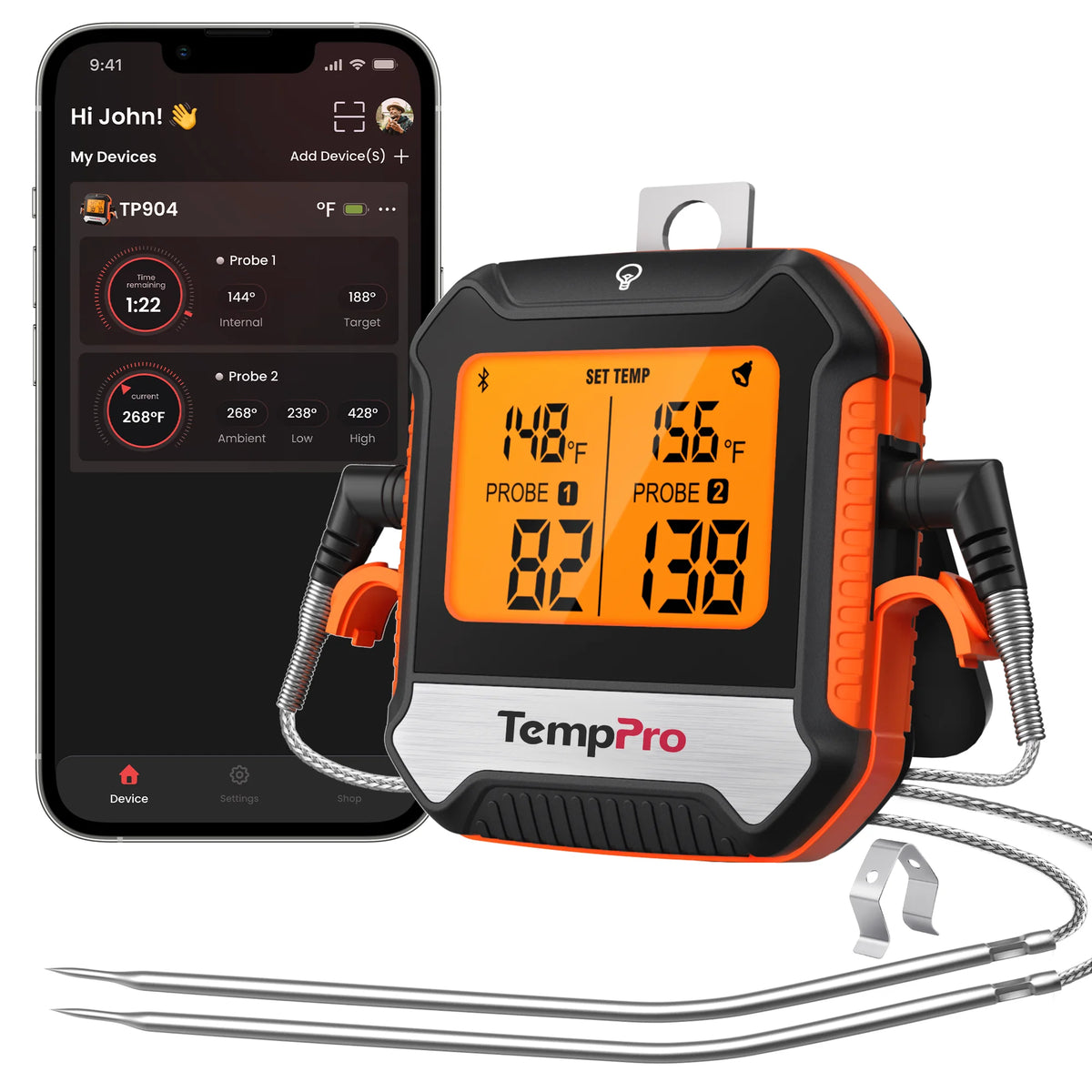 Termómetro de carne inalámbrico TempPro TempSync ELITE TP904 — Bluetooth inteligente, alertas por aplicación