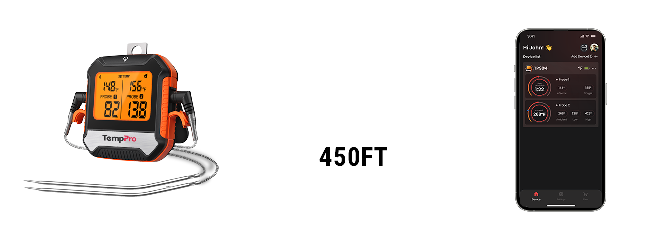 TempPro TP904 Bluetooth Meat Thermometer + TP605 Instant-Read Thermometer — Value Pack