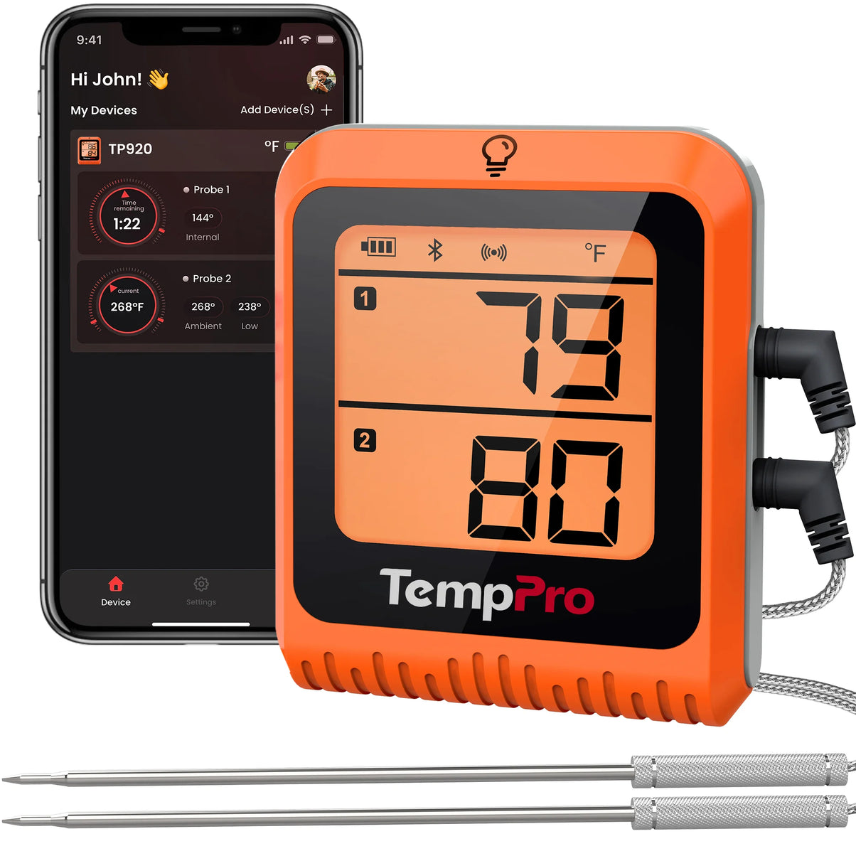 Thermomètre à viande sans fil TempPro TempSync ELITE TP920 — Bluetooth intelligent, alertes d'application