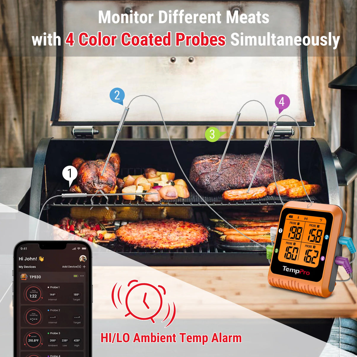 Termómetro de carne inalámbrico TempPro TempSync PRO TP930 — Bluetooth inteligente, alertas de aplicación