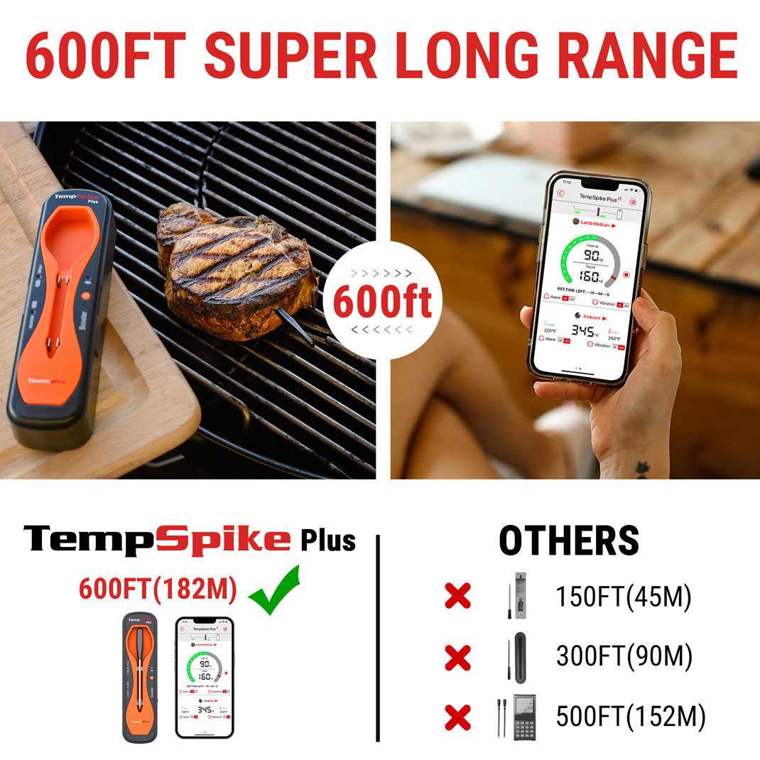 Termómetro inalámbrico para carne TP970 TempSpike Plus con Bluetooth (alcance de 182 m)