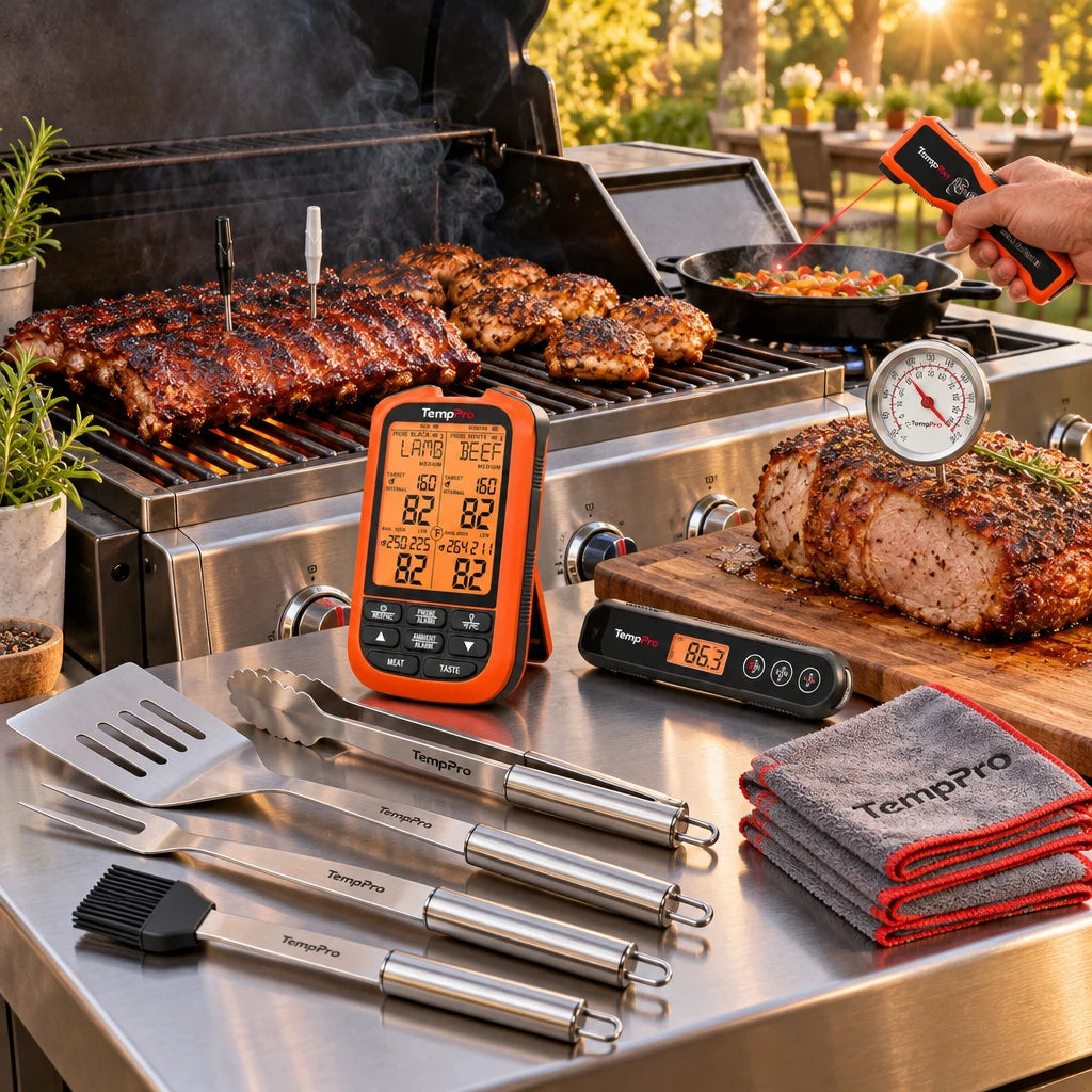 TempPro Smoke, Sear & Serve Kit: all pieces in use